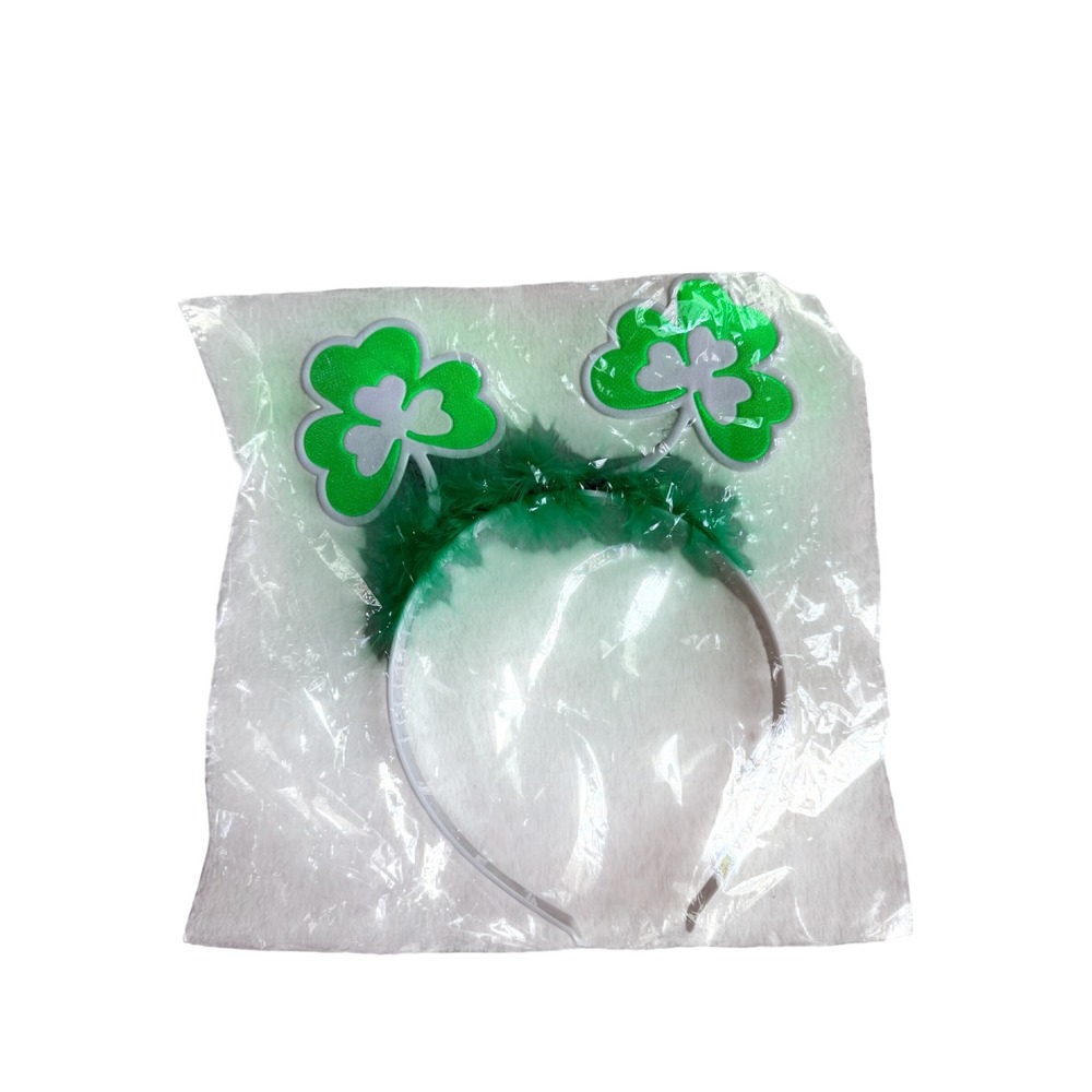 St. Patrick's Day Shamrock Bopper Headband Green White Feather Holiday Costume